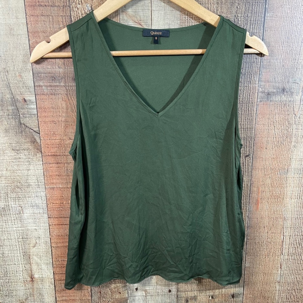 Quince Washable Stretch Silk V-Neck Camisole Tank Top Small Olive Green CMA01